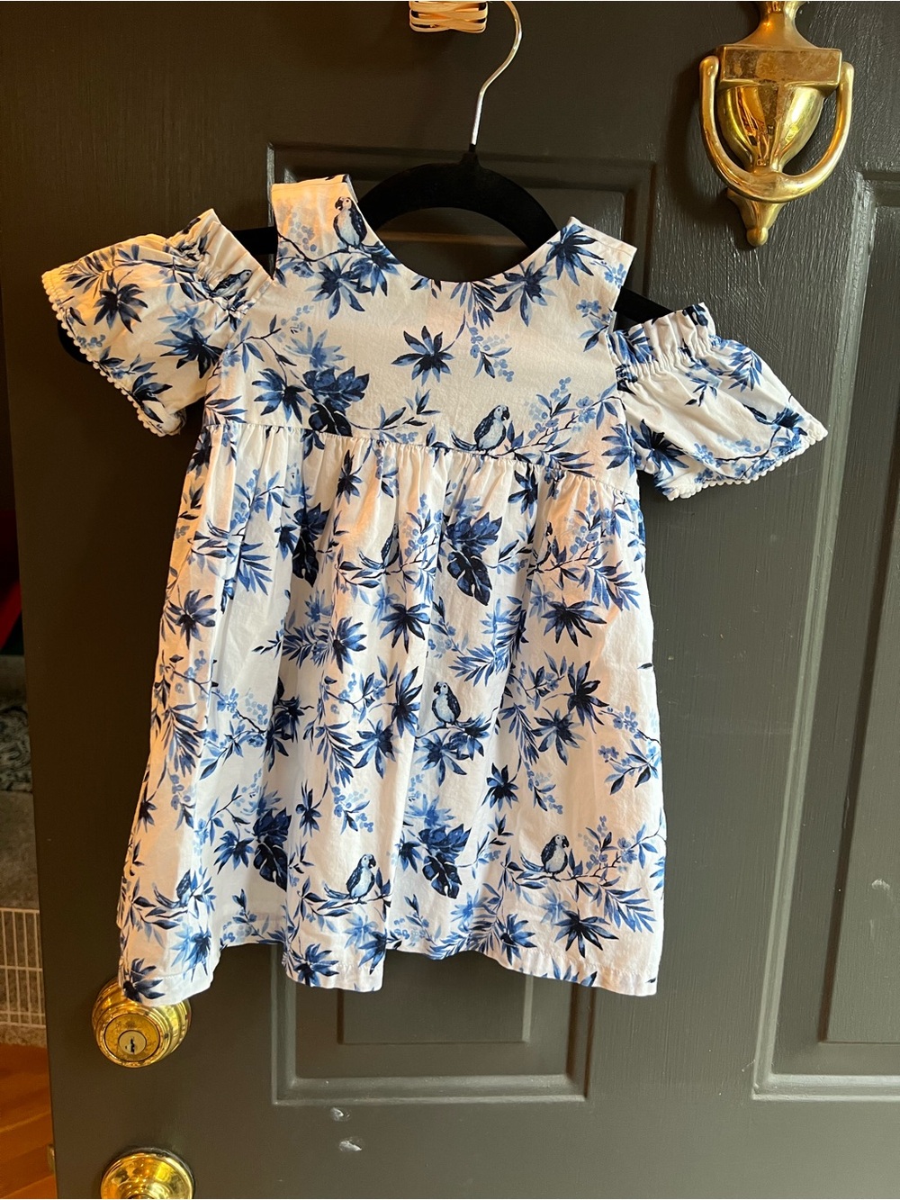 Janie and Jack White & Blue Floral Bird Print Toddler Dress. NWT